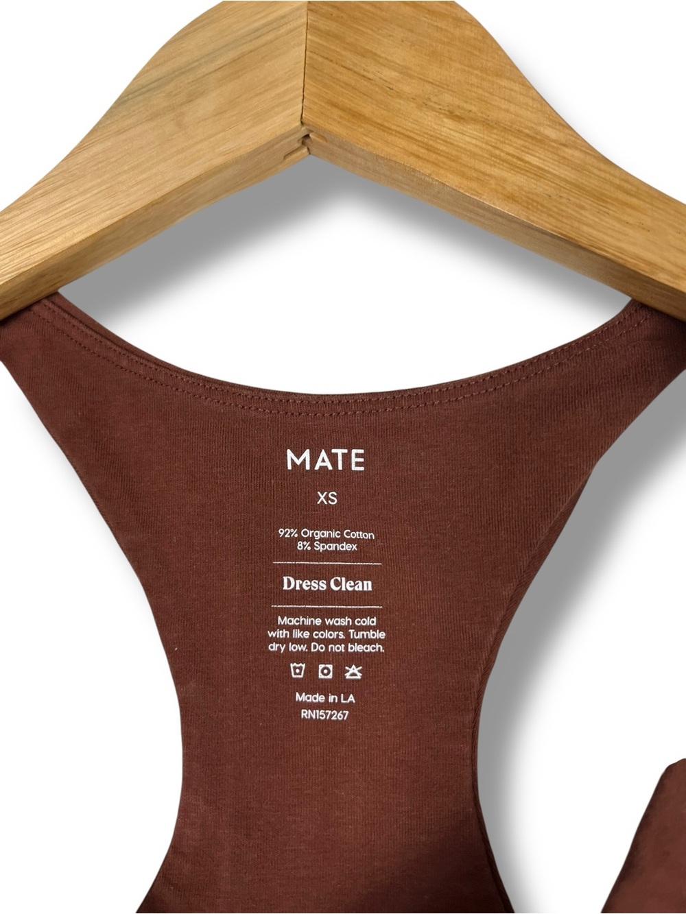 MATE The Label Sports Bra XS Brown Organic Cotton Racerback Sustainable USA Made - Picture 8 of 9